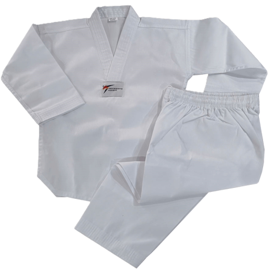 ΣΤΟΛΗ TAEKWONDO DOBOK WINNERS "NO LABEL" RIBBED ΑΣΠΡΟΣ ΓΙΑΚΑΣ ΜΕ ΖΩΝΗ