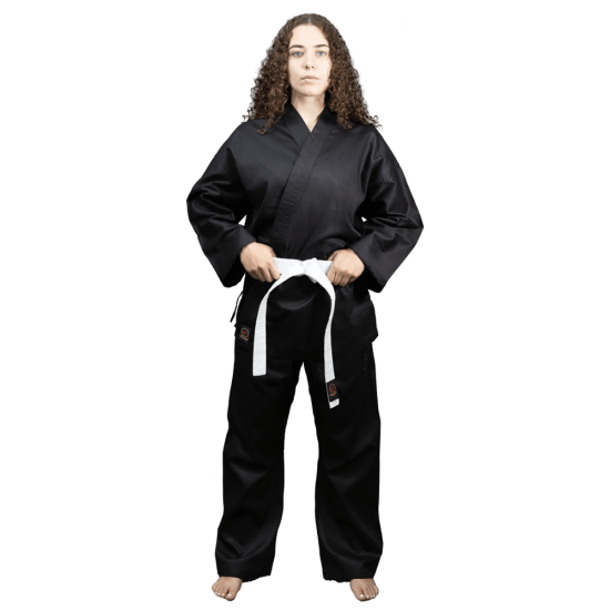 ΣΤΟΛΗ KARATE / HAPKIDO ΜΑΥΡΗ ΣΤΑΥΡΩΤΗ POLY-COTTON ΜΕ ΑΣΠΡΗ ΖΩΝΗ