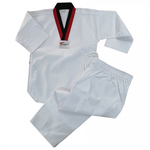 ΣΤΟΛΗ TAEKWONDO ΜΑΥΡΟ-ΚΟΚΚΙΝΟΣ ΓΙΑΚΑΣ "NO LABEL" ΜΕ ΖΩΝΗ